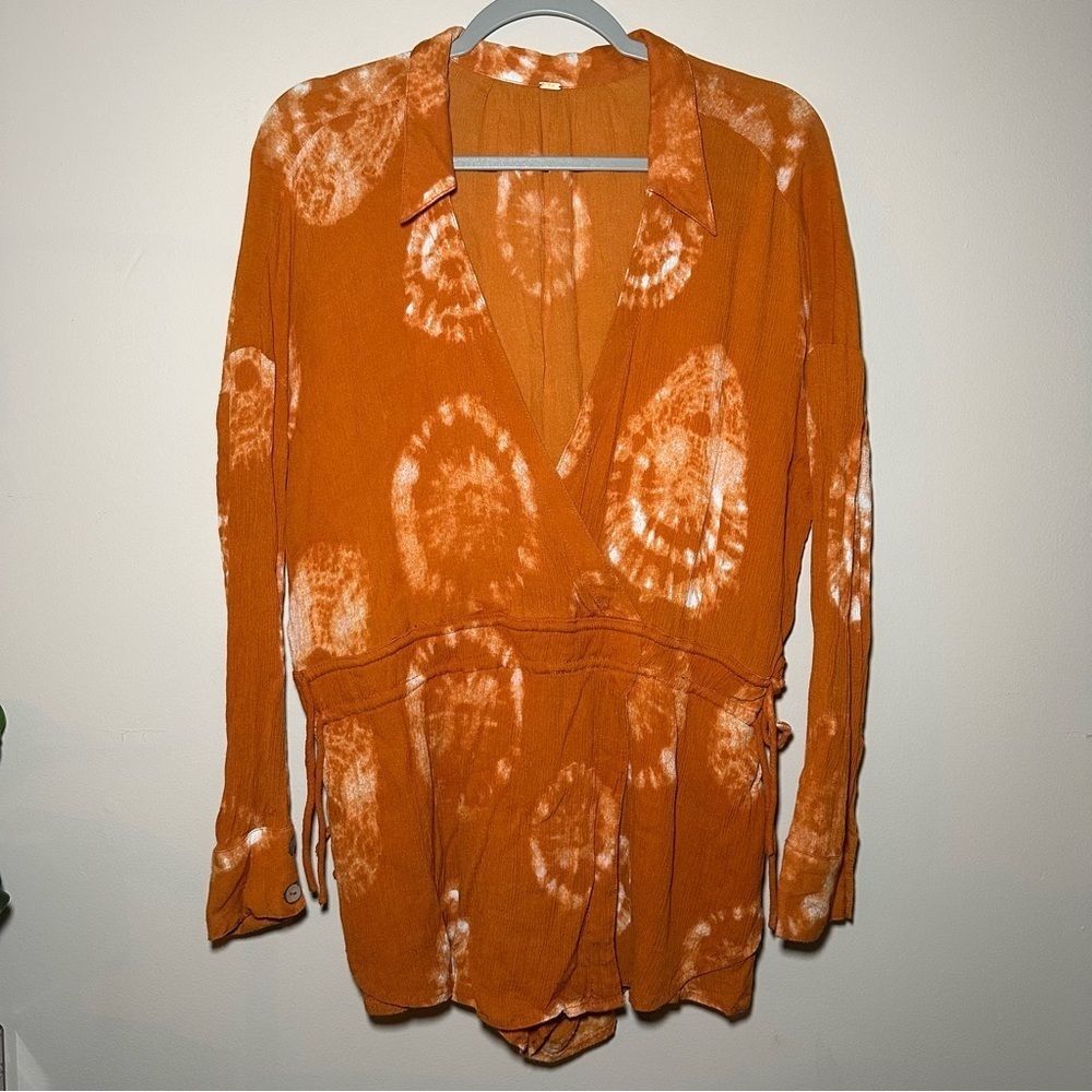 Free People Orange Artsy Boho Tie-Dye Romper